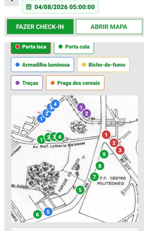 Aplicativo SmartCIP no celular com tipos de marcação, mapa e legendas